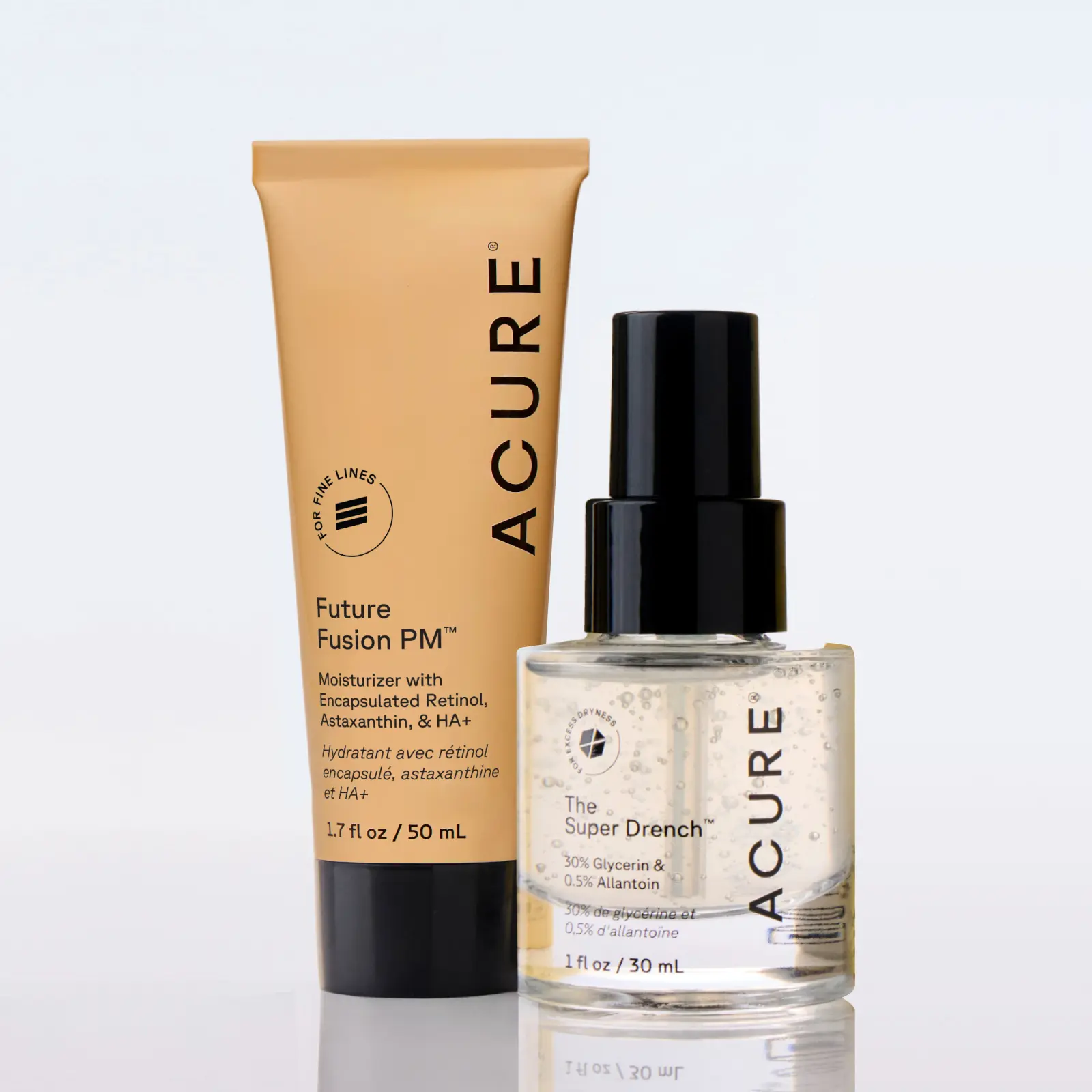 ACURE Glass Skin PM Duo | Super Drench Serum & Retinol Night Moisturizer