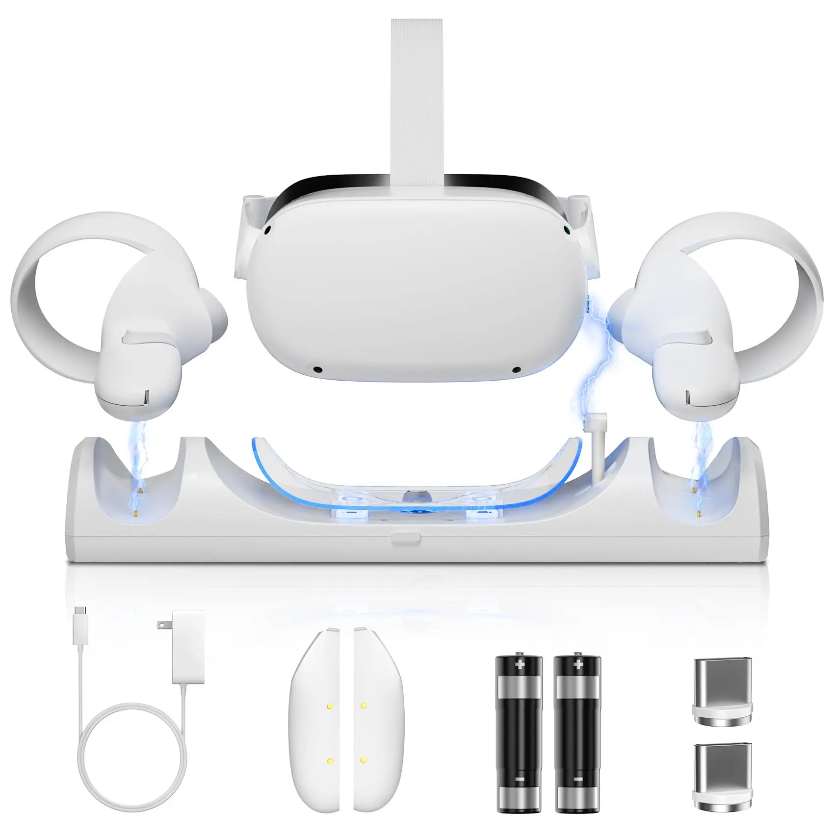 Charging Dock for Meta Quest 2, OLCLSS Charging Station for Oculus Quest 2 Accessories with LED Indicatort, Magnetic Charging Stand for VR Headset and Controller with 2 Rechargeable Batteries
