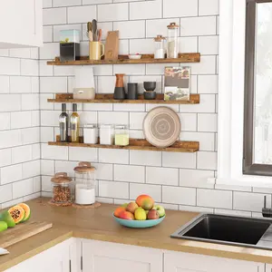 HOOBRO 35.4 Inches Hanging Shelf with Raised Edge and Invisible Brackets,  Floating Shelves, Wall Shelf Set of 3,  for Bathroom, Bedroom, Kitchen, Office, Living Room Decor, Rustic Brown