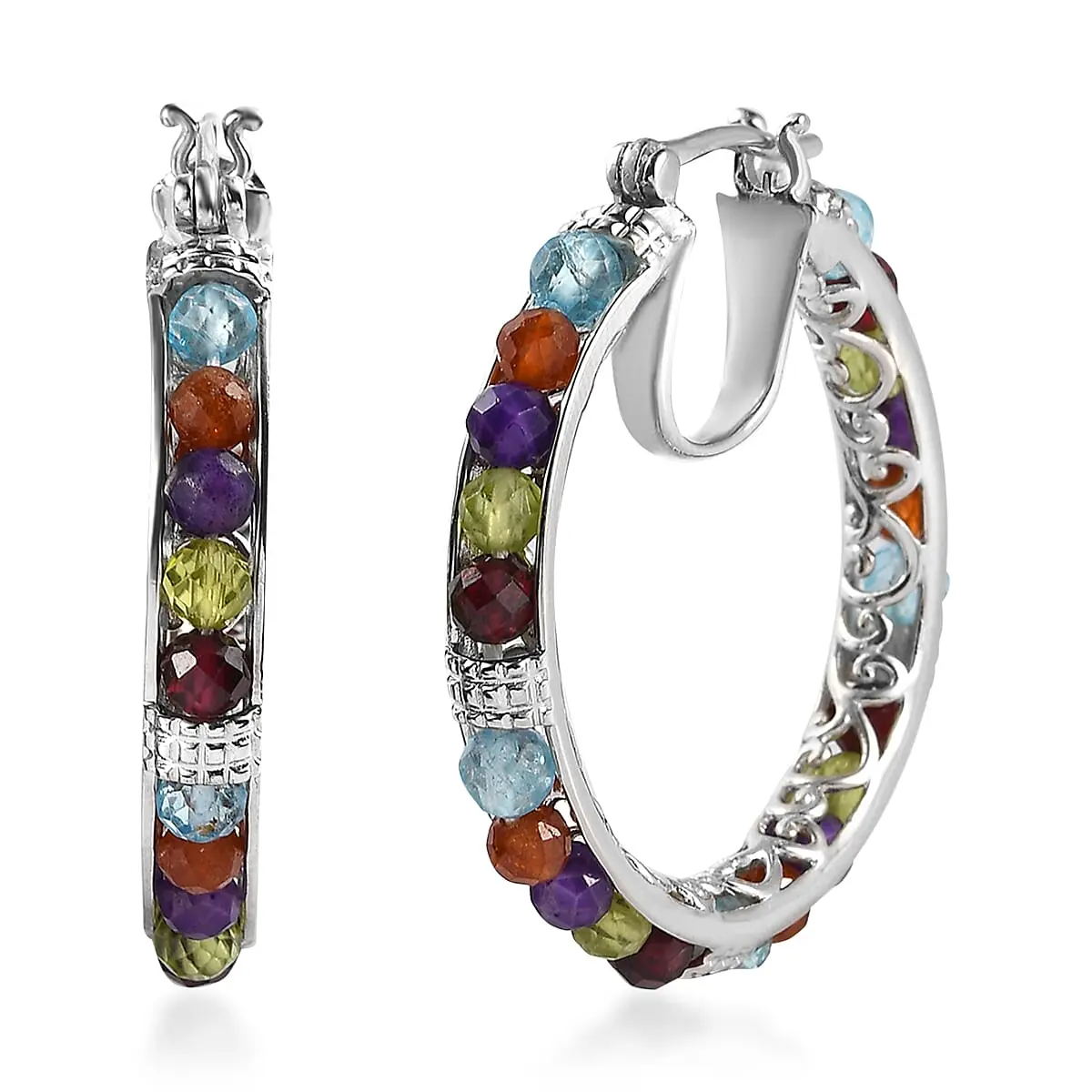 KARIS Gemstone Hoop Earrings in Platinum Bond