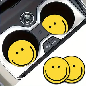 [Cup Holder Coaster] 2pcs joyful Face Vehicle-Mounted Cup Holder Coaster-Non-Slip Rubber Car Drink Coasters Suits, Suitable for Cup Holder, Heat-Resistant Car Interior Design Accessories