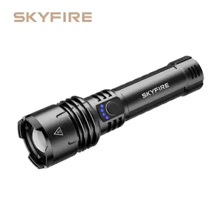 SKYFIRE 1376 LED Flashlight High Lumen Brightness, with Fire-Gathering Lens, Ultra-Bright and Rechargeable, Zoomable, Five Lighting Modes, Essential for Camping, Suitable for Outdoor and Home Use