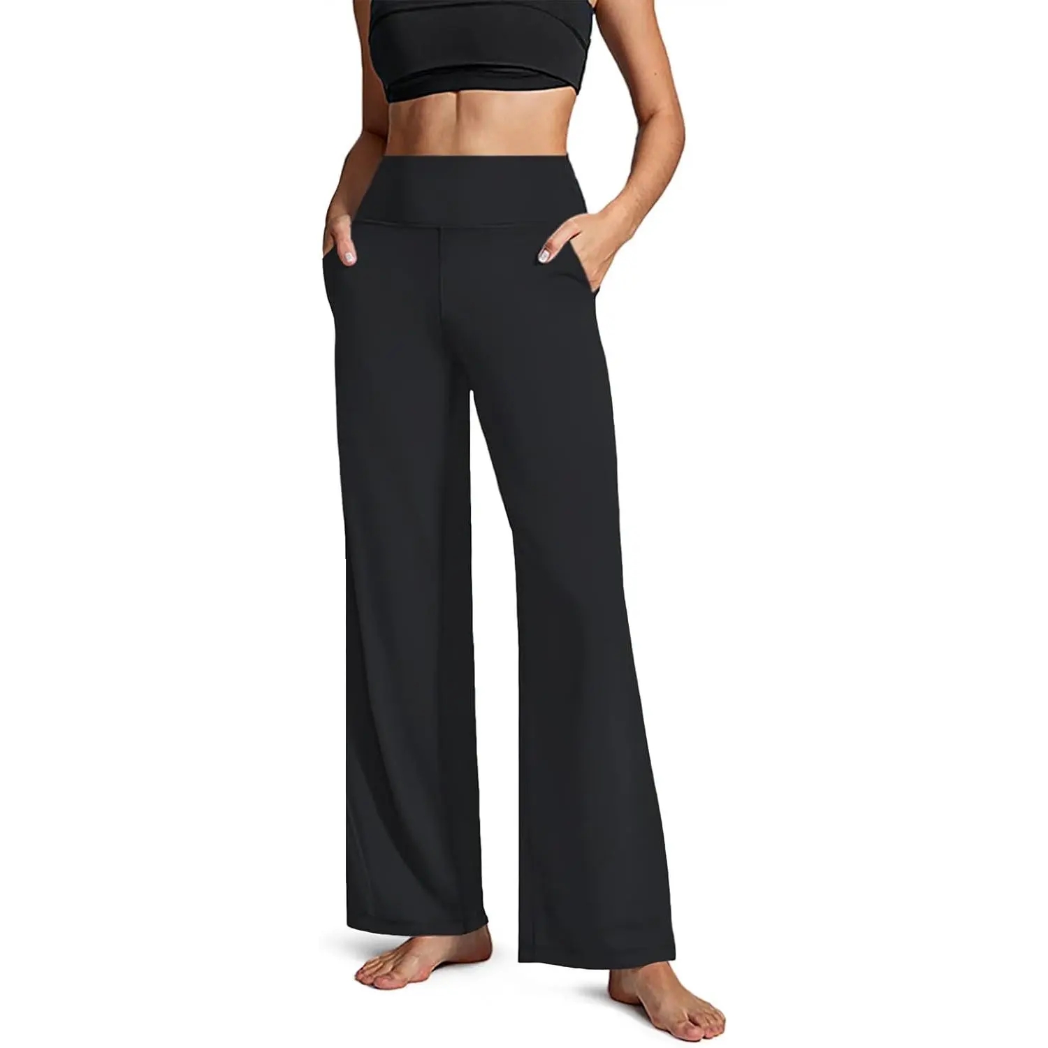 Women's High-Waist Sherpa Fleece Wide-Leg Palazzo Sweatpants - Casual Loungewear with Pockets for Yoga, Petite Small Sizing, Yoga/Lounging, Female, We Fleece