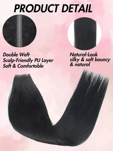 PU Invisible Weft Human Hair Extensions: Butterfly Micro Bead Weft, Glue-Free & Seamless Skin Base, Silky Straight Natural Hair, Full Ends Thick Volumizing Hairpiece