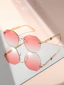 Unisex Frameless Geometric Fashion Glasses, Uv400 Protection, Casual Style, Oval Shape, Alloy Temple Tips, All Seasons Wear