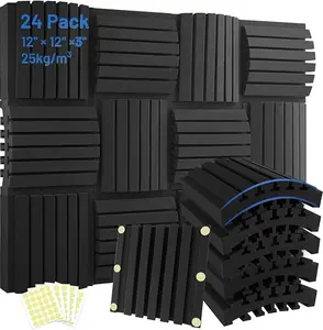 Soundproofing Focusound Curved 12/24 Packs Noise Reduction Foam Panels 3" x 12" x 12" with 90/330PCS Double-Side Adhesive Noise-Cancelling Foam Panels optimize sound quality for room decoration, ideal for creators, streamers, and gamers. Room Accessories.