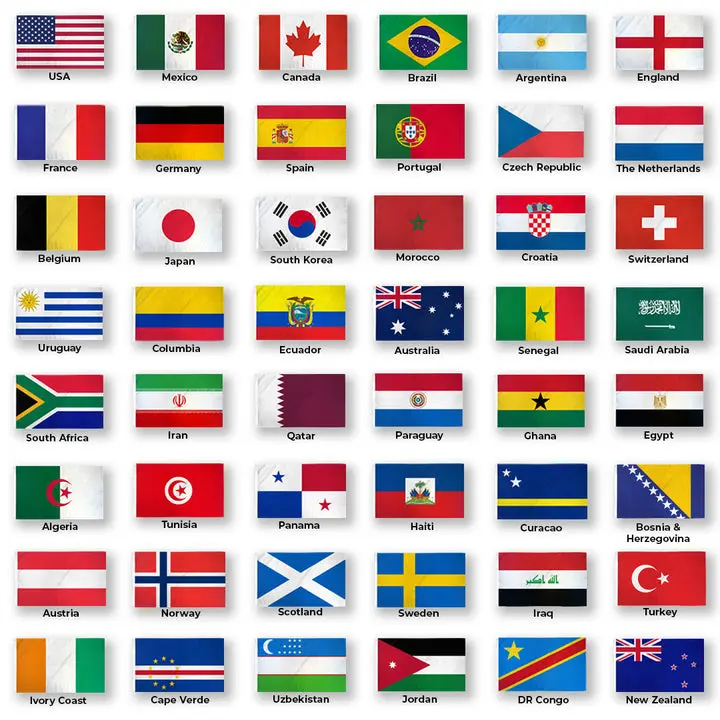 48-Country Sports International Soccer Flag Set - 2x3ft Draped Outdoor Decorative Banner, Party Decorations, Wall Hanging Backdrop for Home Festive Supplies, Large Size
