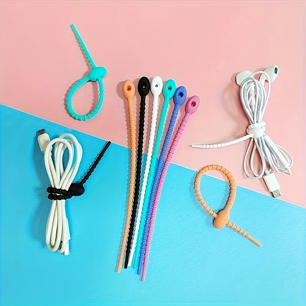 Reusable Silicone Cable Organizer - Multifunctional Zipper Twist Strap for Cable Management, Food Storage, and Earphone Organization