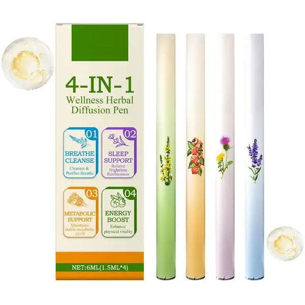 Mullein Herbal Diffuser Pen, Natural Aromatherapy Air Inhaler Stick with Mullein Thyme Mint, Four Aroma Variety Set,Air Freshening, Relaxed Feelings, Portable Pocket Size (4 Pack)