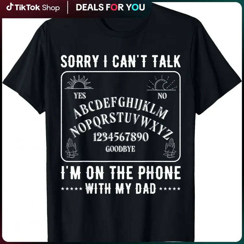 Men's Graphic T-Shirt with "Sorry I Can't Talk" Ouija Board Print, Regular Fit Cotton Crew Neck, Casual Short-Sleeve Everyday Top, Tshirt