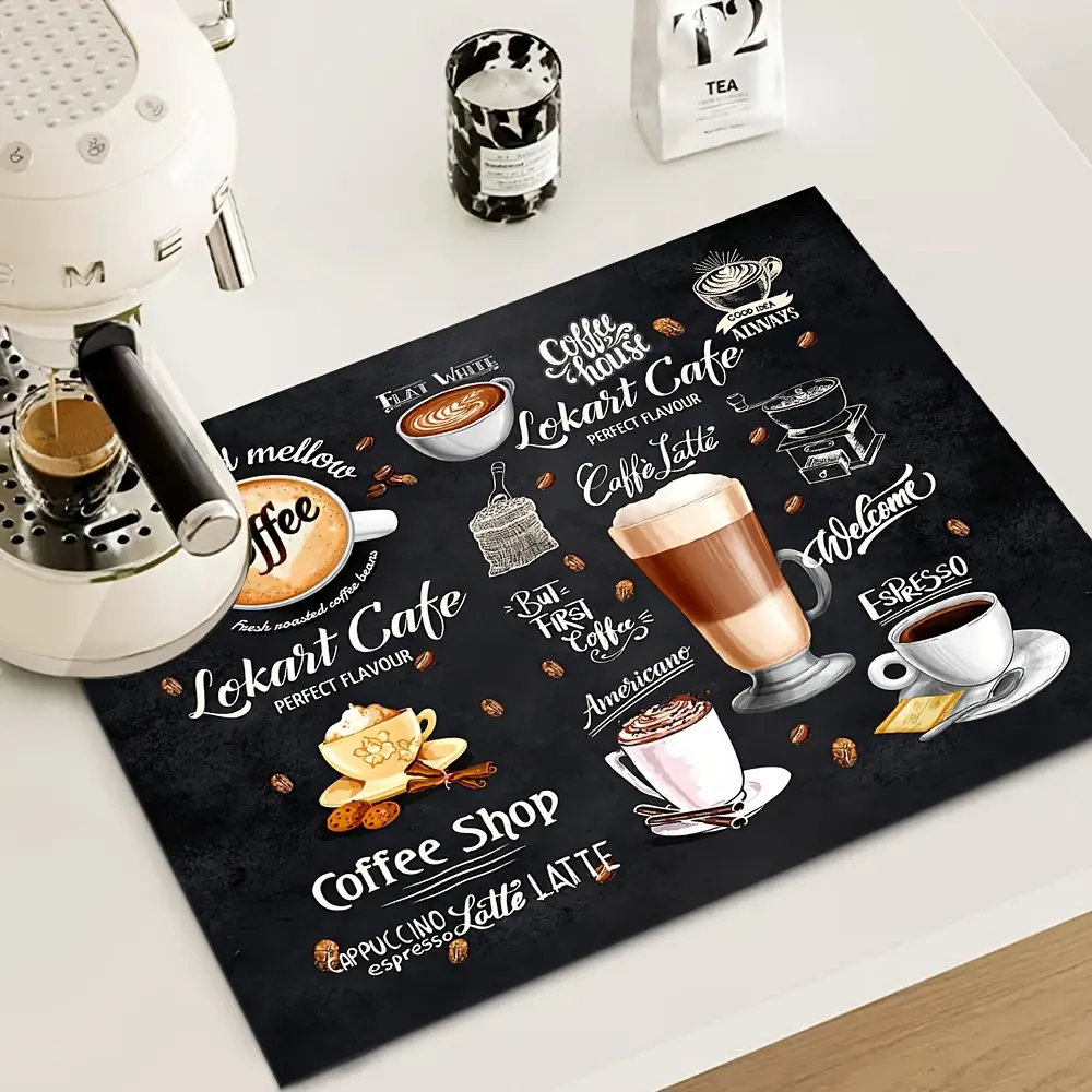 Retro Bohemian Printed Diatomaceous Earth Coaster - 3mm Thick, Rubber Base, Lightweight, Watercolour "Latte Time" Design, Polka Dot & Plants & Animals Prints, Spill-Absorbent Coffee Maker Coaster for Kitchen Countertop