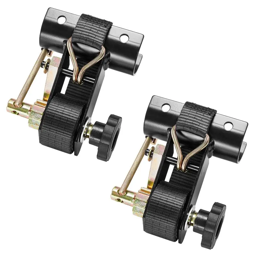 【DealsForYouDays】 Heavy Duty Ladder Rack Ratchet Straps (2 Pack) with Adjustable Ropes, 1.5 in x 7.4 ft, 500lb Load Capacity, 1.87-2 in Black Round Mounts, Double J-Hooks, Cargo Buckle Lock Strapsdealsforyoudays