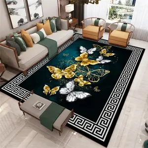 Luxury Black & Gold Butterfly Flannel Decorative Area Rug - Oversized Soft Plush Mat for Living Room & Bedroom, Non-Slip Elegant Home Decor #ButterflyRug #ElegantHomeDecor #FlannelMat #NonSlipRug