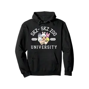 Skz Zoo University Gift For Kpop Fans Pullover Hoodie, Oversized Pullover Hoodie Double-Lined Hood Heavyweight Cotton Pullover Hooded Sweatshirt For Women