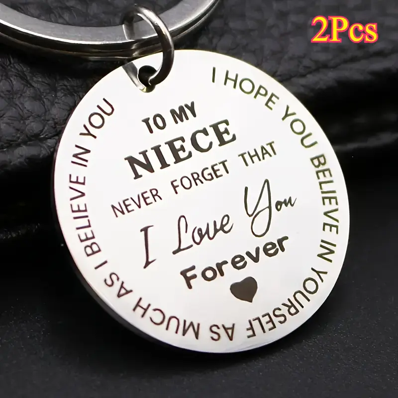 2Pcs Stainless Steel Engraved Keychains for Niece, Customizable Message Gift from Uncle, Fashionable Handbag & Backpack Chain Accessory, Chain Accessory Keychains, Anniversary, Custom Name Print Keychains
