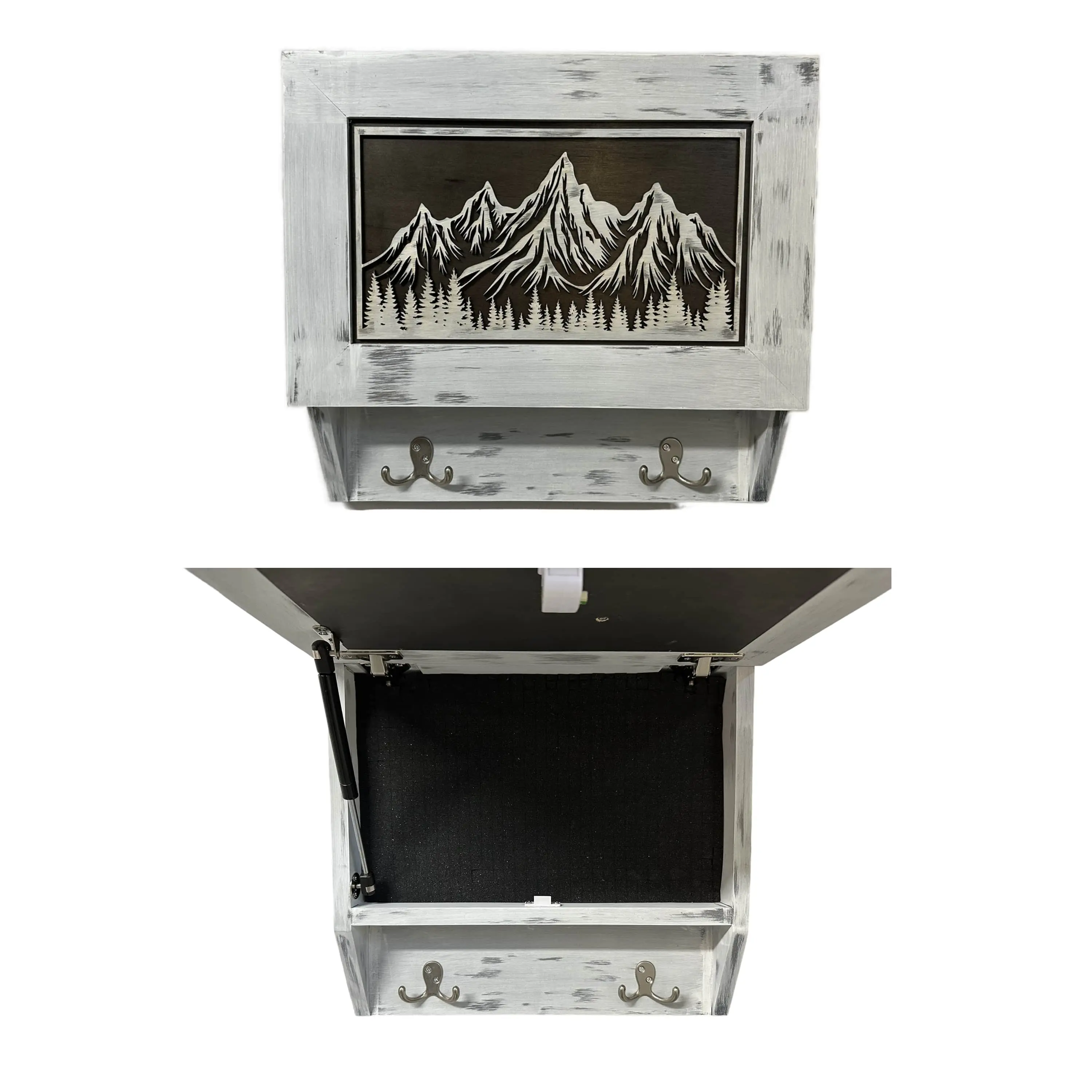 Snowcapped Mountain Scene Wall-Mounted Cabinet – Hidden Lockable Storage with Rustic Charm