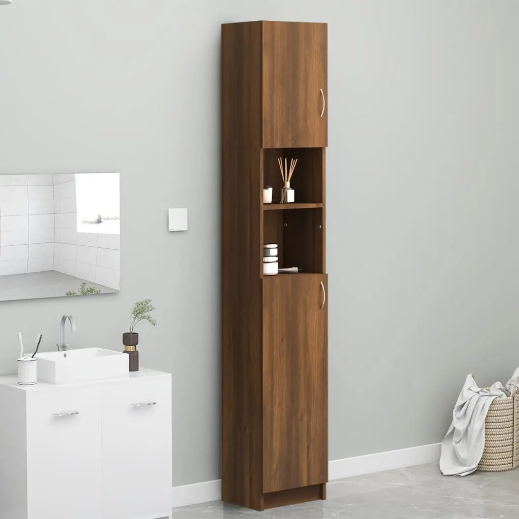 Bathroom Cabinet Brown Oak 12.6"x10"x74.8" Engineered Wood