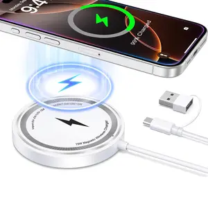 2-in-1 Magnetic Wireless Charger, USB A+Type C Interface Fast Charging for iPhone 17/16/15/Pro Max, Samsung S25/S24/Ultra and other Smartphone, Charging Pad Dock for Travel/Home/Office