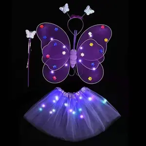 LED Light-Up Butterfly Costume Set for Kids – Wings, Tutu, and Headband, Magical Themed Party Costumes, Magic Fairy, Fantasy Costumes for Children