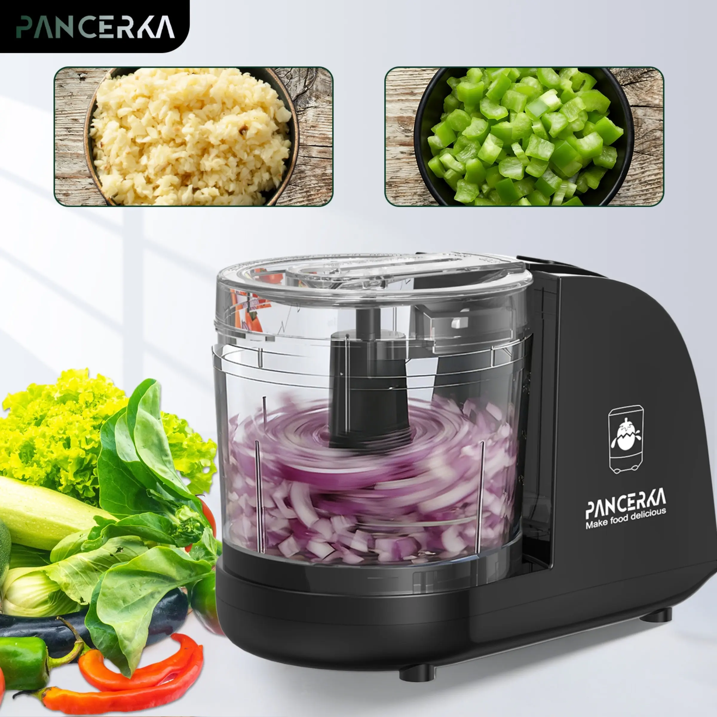 PANCERKA Electric Vegetable Chopper, Veggie Chopper, Vegetable Chopper Tool, 1.5 Cup Mini Food Processor and Vegetable Cutter, Small Chopper for Dicing, Chopping, Pureeing Meat, Fruits, Vegetables, Food Chopper