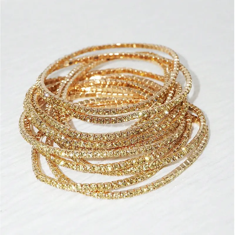 Women's 10Pcs Ultra-Thin Single Row Rhinestone Stretch Bracelet Set - Elastic Tennis Bangle Stackable Set, Wedding Party Favors, Daily Wear Glam Costume Jewelry, Women Girls