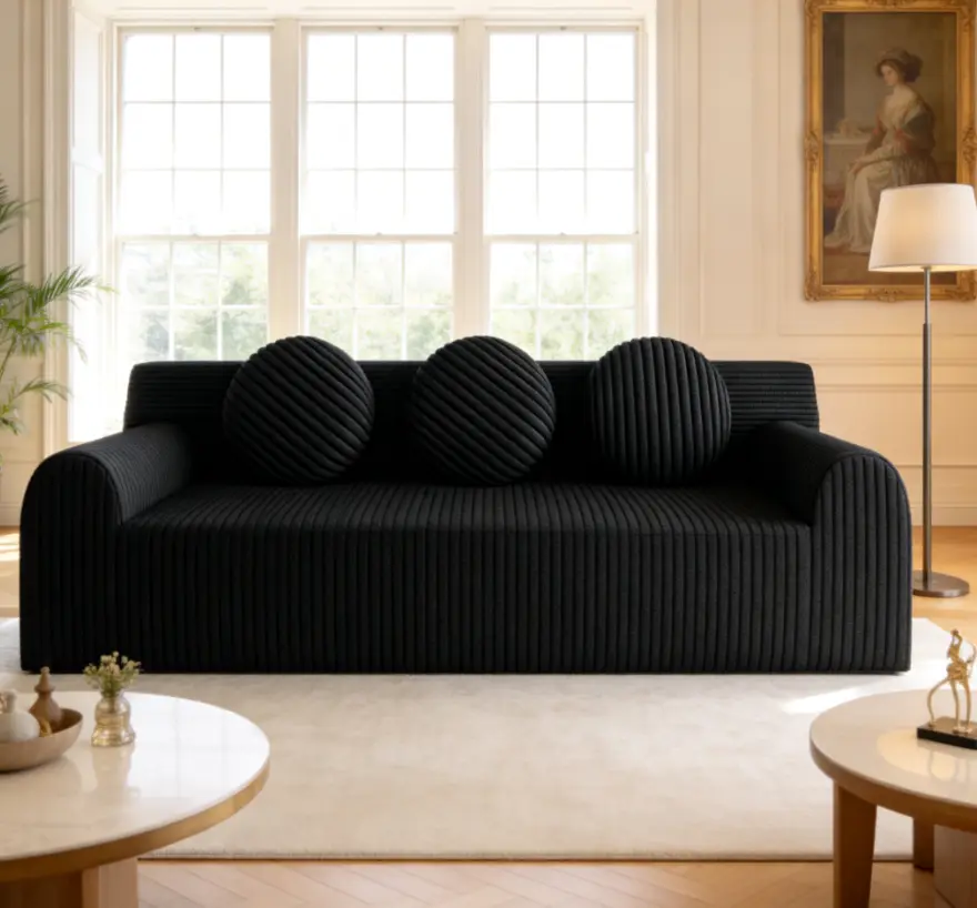 71-Inch 3-Seater Corduroy Deep Seat Loveseat Sofa, Pre-Assembled Comfy Upholstered Couch, Trendy Minimalist Living Room Bedroom Furniture Decor