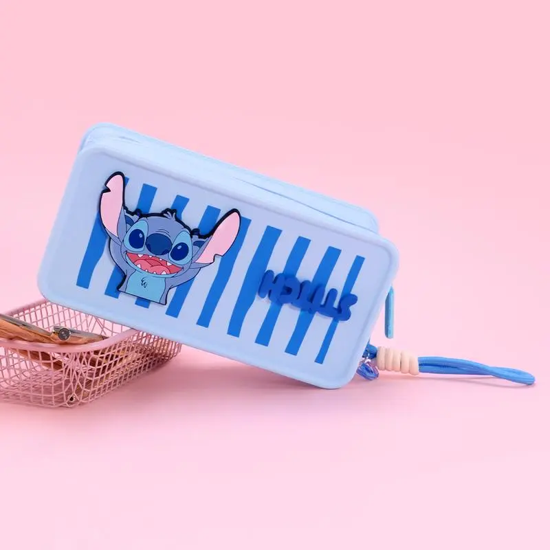 Disney Lilo & Stitch Collection Fun Striped Silicone Cosmetic Bag, Cute & Durable Compact Makeup Pouch for Travel