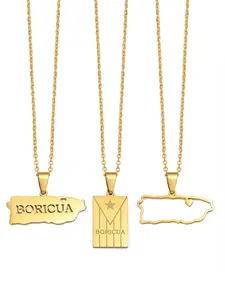 1Pc Puerto Rico Map Flag Boricua Pendant Neckaces Stainless Steel PR Ethnic Jewelry High End Necklace Minimalist Necklace Dainty Necklace