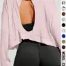 Women's Plain Backless Long Sleeve Sports T-Shirt, Casual Fitted Woven Fabric, All Season Fashion Design, Comfortable & Stylish, Fitness Casual Wear, Casual Workout Tops, Fitness Shirts, Workout Daily Wear