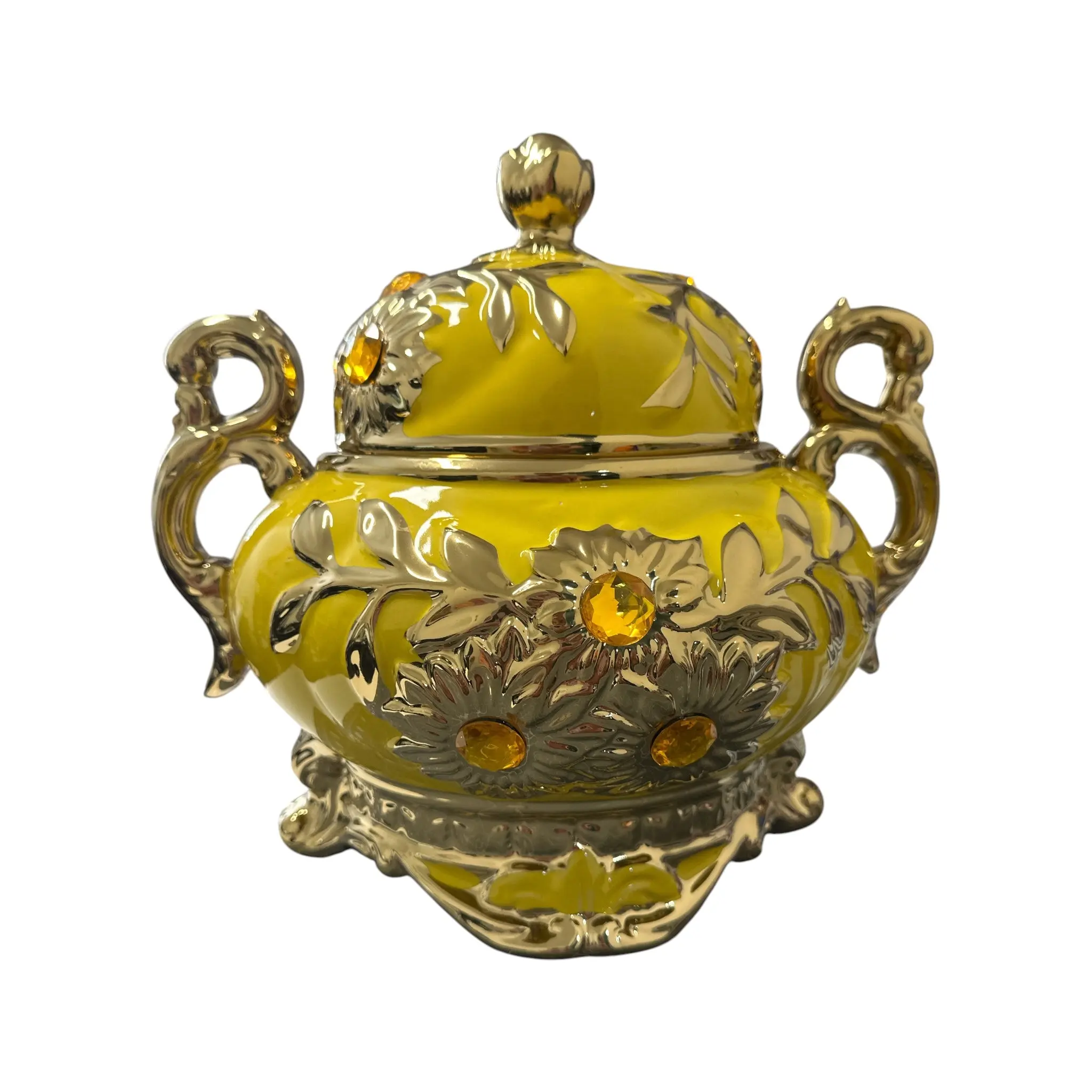 Ochun Yellow and Gold Tureen 12"x 12"