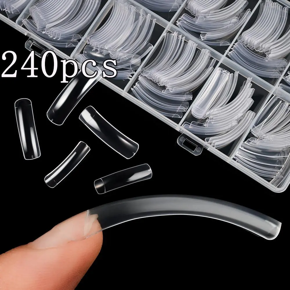 240Pcs/Box Extra Long Curved Nail Tips Press On Black White Natural Clear Extra Curve Square XXL Acrylic Fake Nail Extension Kit