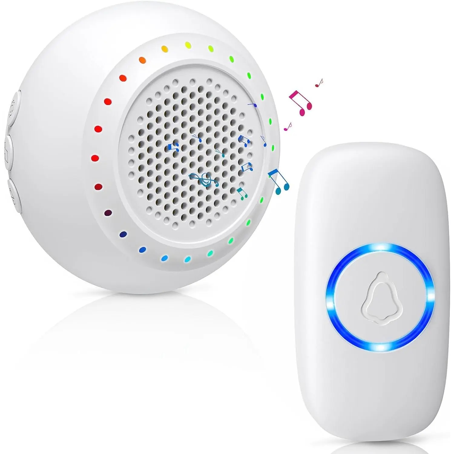 Wireless Smart Doorbell Chime Kit with 1 Transmitter, 1 Receiver, Waterproof Design, 1000ft Range, 32 Ringtones, 5 Volume Levels, LED Light, for Home Use