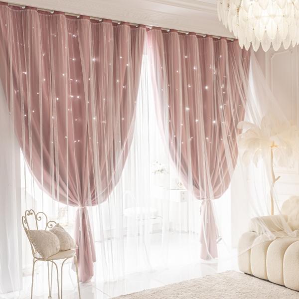 Star Cutout Kids Window Blackout Curtains for Girl Bedroom Window Room Darkening Curtains & Drapes Baby Nursery Curtains ，be attention black back slight (Pink,Grey,Beige1 Panel,2Panel,W52 x L84inch/95inch)