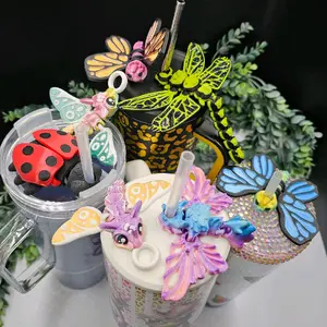 Fairy Dragonfly and friends Straw buddy 3D printed for most 16-40oz size straws Stylish Drinkware accessory Articulated Turtle Design