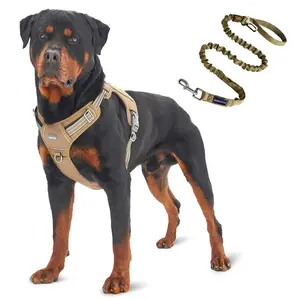 Auroth Tactical Dog Harness with 6 FT Tan Heavy Duty Dog Leash for Smallto Large Breed Dogs, No Pulling Reflective Dog Training Vest camo