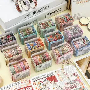 Floral Pattern Washi Tape, 5 Rolls/box Scrapbooking & Journal Making Tape, DIY Decorative Tape for Students School Home, Scrapbook Materials