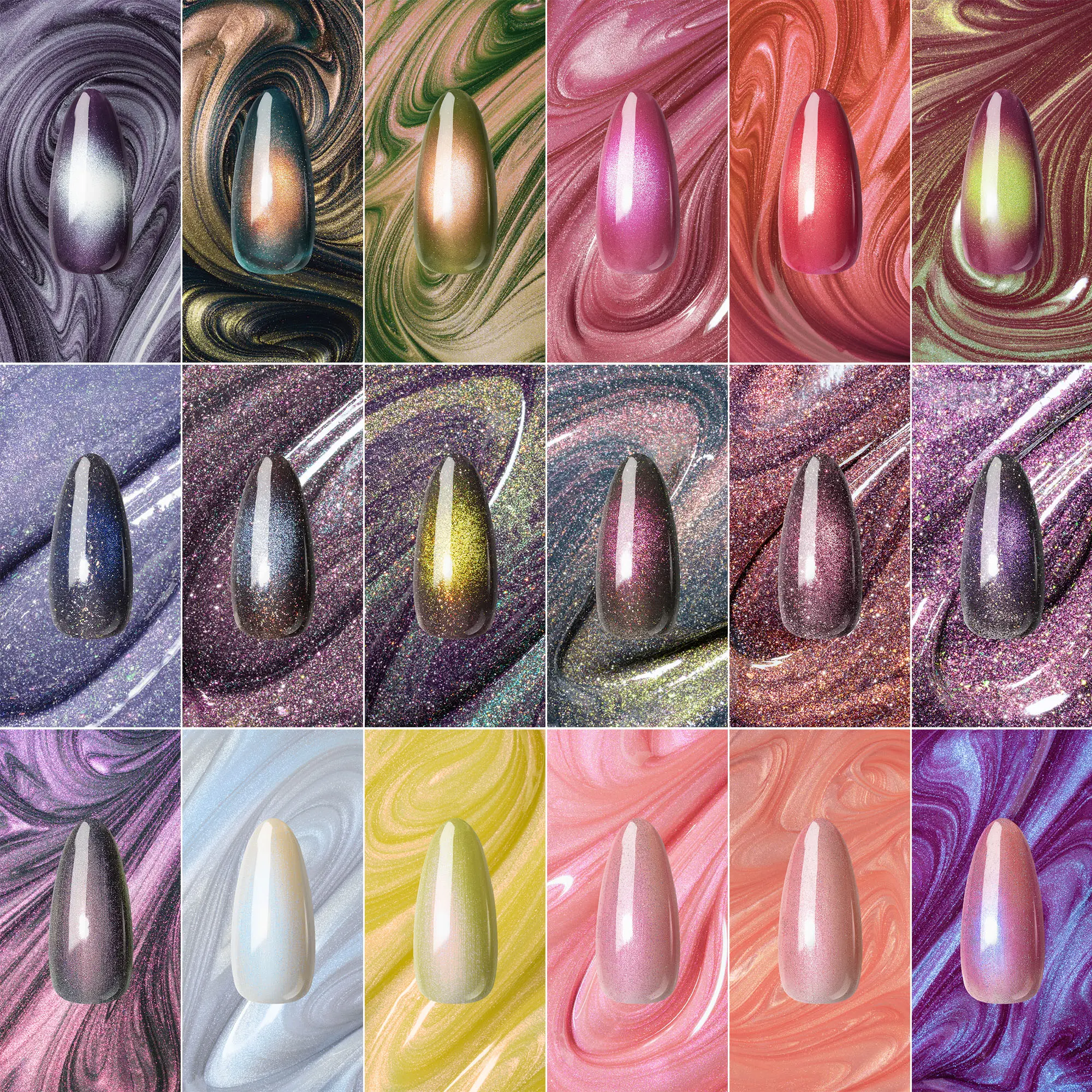 Aprés Prismatic Gel Couleur Trio Set – 3pc Two-Tone Color-Shifting Gel Nail Polish Kit with Magnet Wand, Cat Eye + Pearlescent + Flash Glitter Finish, HEMA-Free Vegan Gel Polish for Gel-X & Natural Nails, 10ml Each