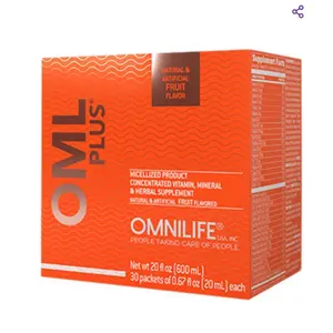 OML OMNIPLUS NATURAL & ARTIFICIAL FRUIT FLAVOR Micellized Product Concentrated Vitamin Mineral & Herbal Supplement Net wt 20fl oz 600mL