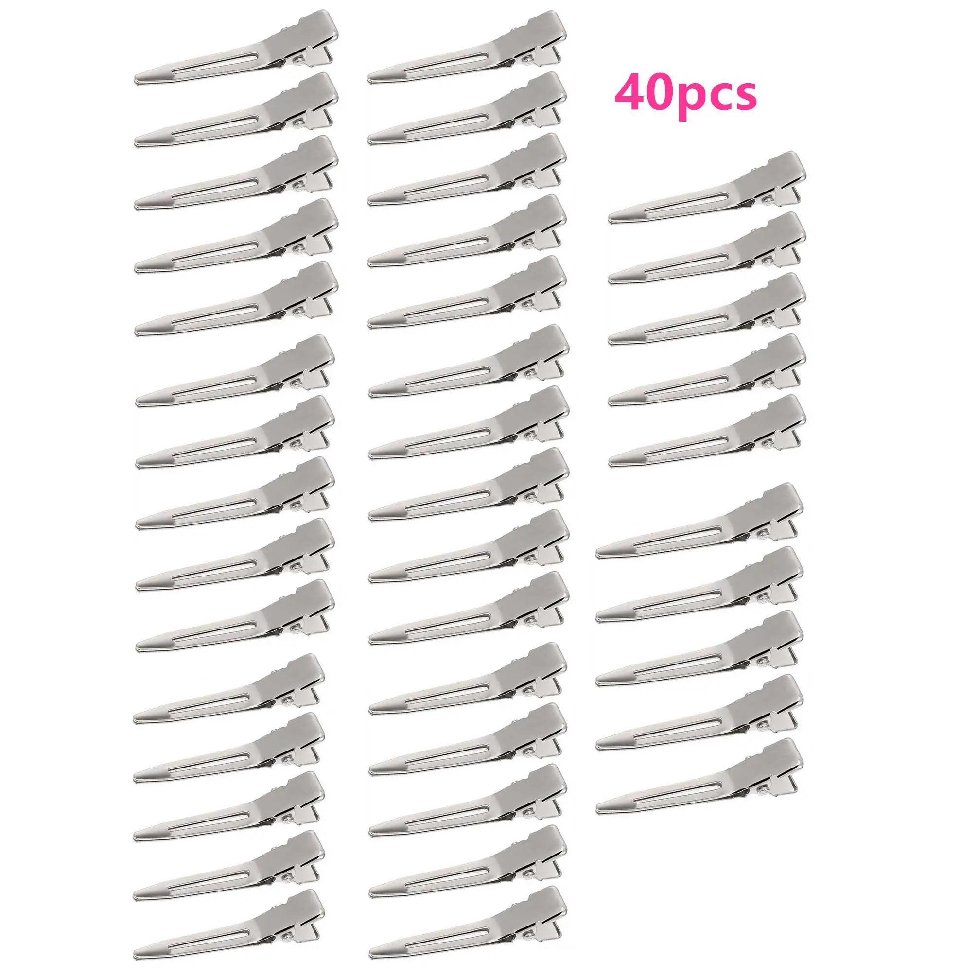 40pcs Single Prong Curling Duckbill Clips, Silver Color Styling Hair Clamps, Metal Crocodile Clips for Extensions, Hairpins, Flat Hair Clips, Clips for Hair Rollers, Hair Styling Accessories