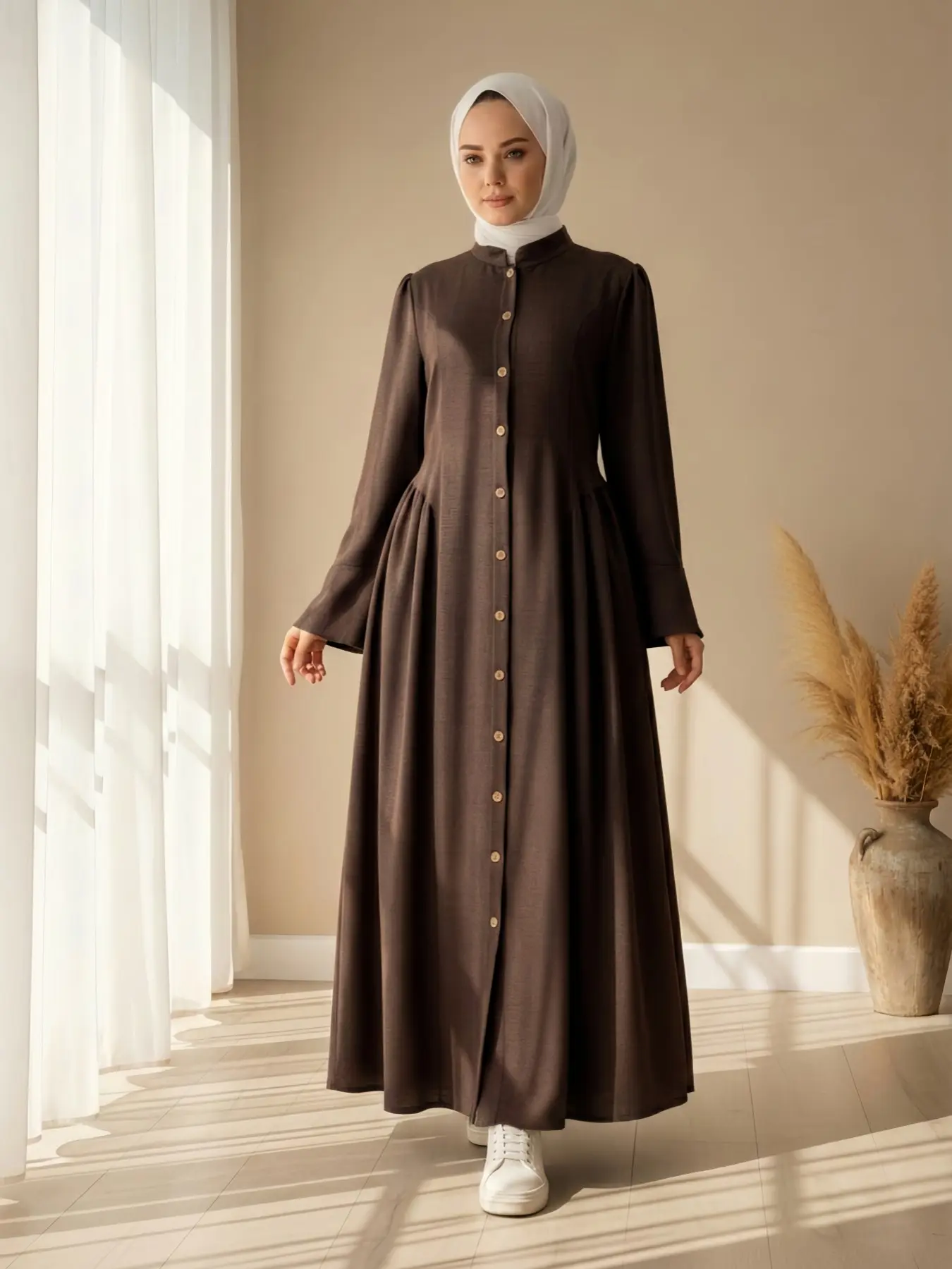 Women's Open Front Simple Tie Long Dress, Elegant Casual Style, Perfect for Daily Wear & Special Occasions, Comfortable Fit, Modest Muslim Clothing