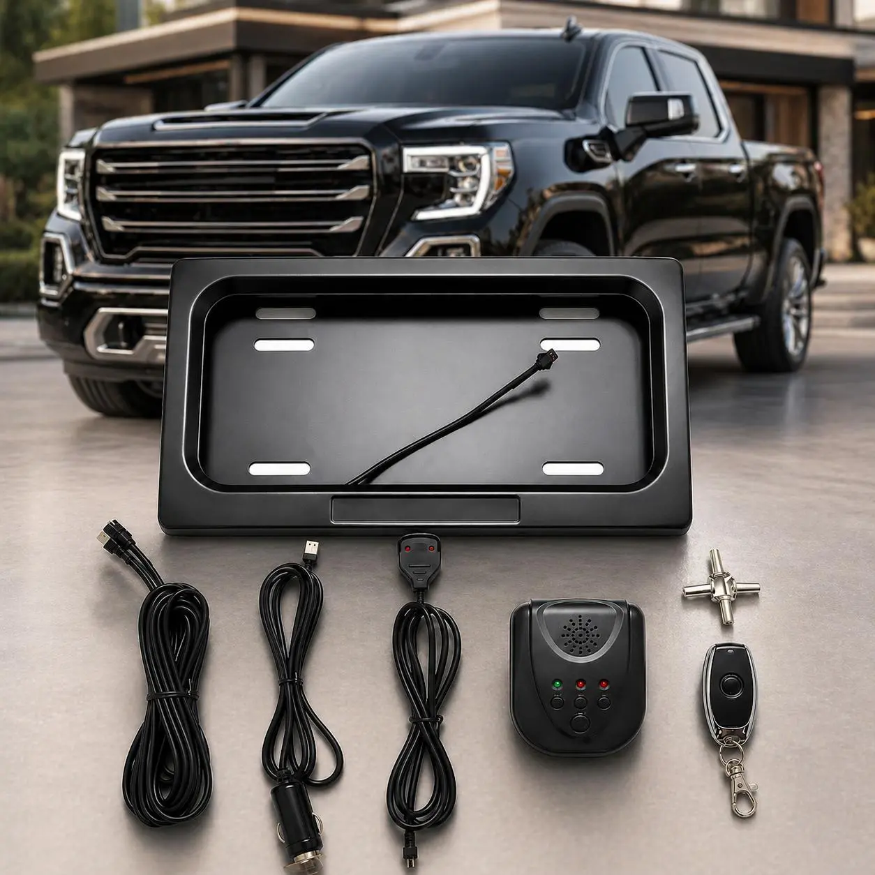 Motorized License Plate Flip Frame for All Vehicles – U.S. Spec Electric Plate Holder, Anti-Theft Hidden Plate Bracket for Cars, Trucks & SUVs