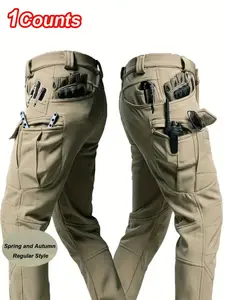 Men's Tactical Work Pants for All Seasons, Fitted Sporty Style in Durable Woven Fabric with Zip Pockets, Hiking Travel Casual Outdoor Wear, Casual Fashion Trousers