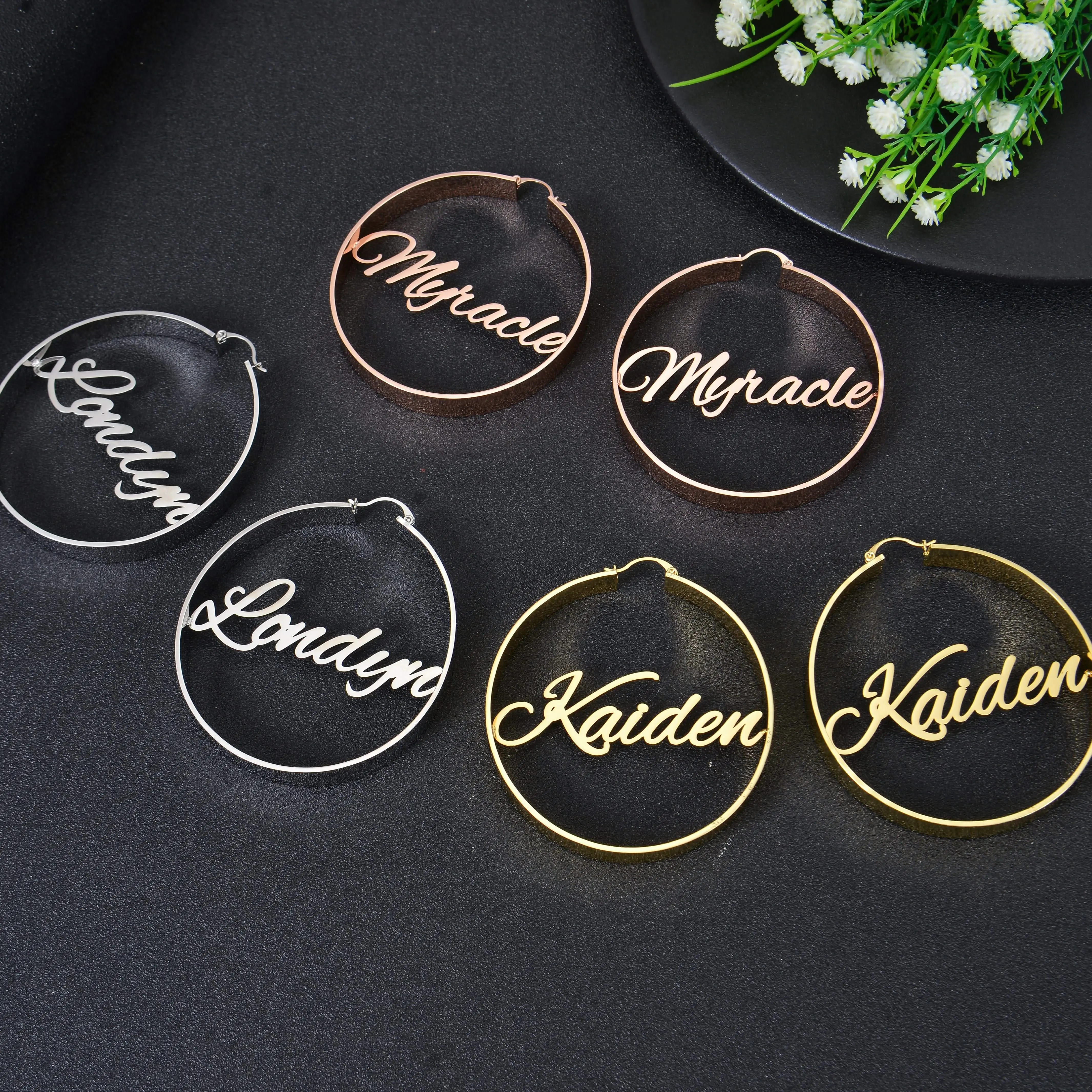 Personalized Big Round Name Hoop Earrings