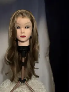 13x4 Highlight Lace Front Wig-Brown Long Body Wave Curly Wave Wig with Blonde Highlight Synthetic Wig