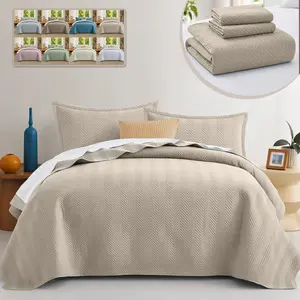 Twin Size Reversible Quilt Bedspread Set, Soft Lightweight Coverlet, Home Textile Bedding Set