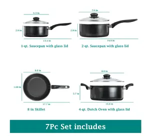 Mainstays 7 Piece Non Stick Aluminium, Pots and Pans Cookware Set, Black