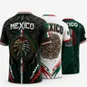 Mexican-Inspired V-Neck Graphic Shirt, Eagle Emblem Aztec Pattern Short Sleeve Sports Top, Cultural Casual Shirt for Men