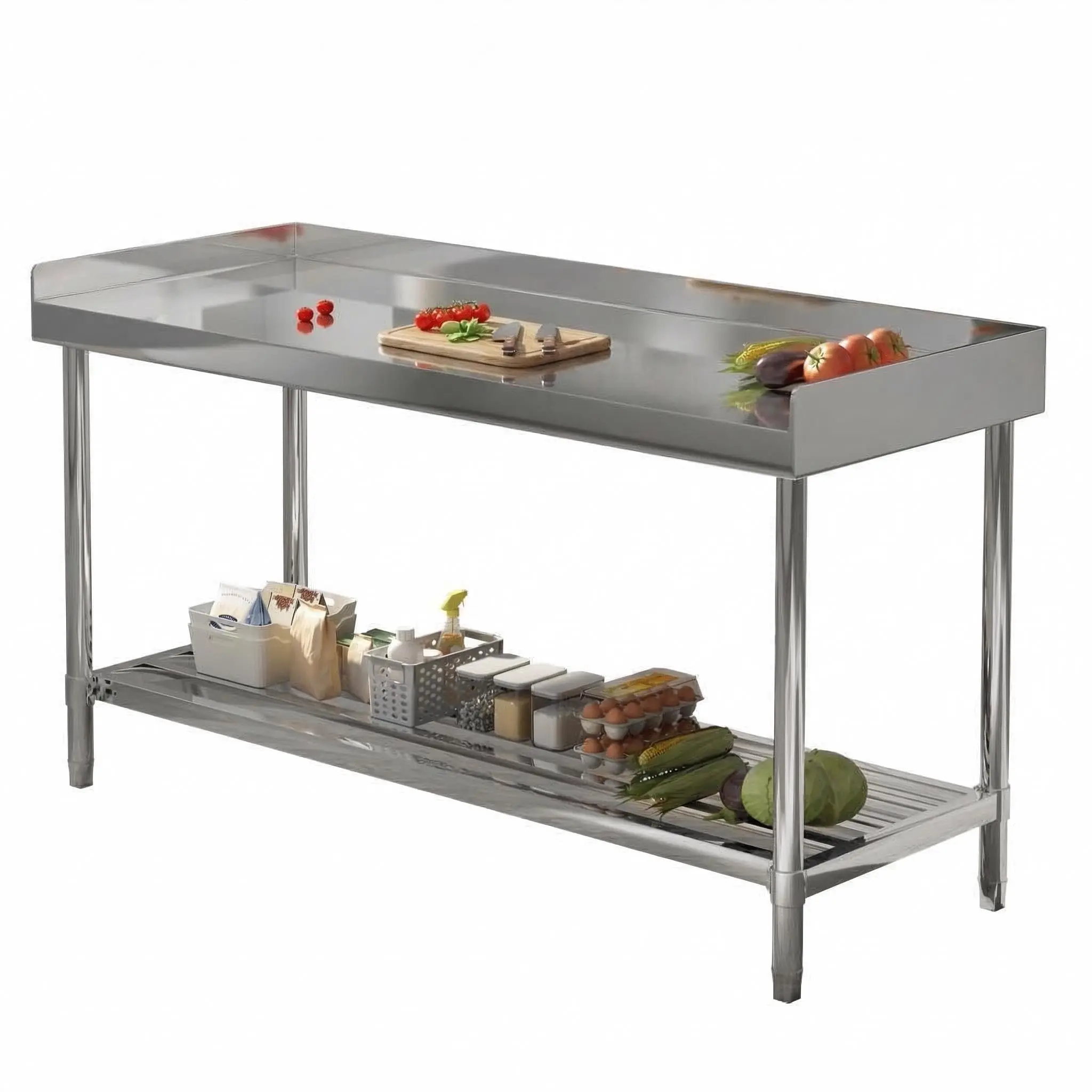 [Football Fan SeasonDeal] New Upgraded Heavy Duty Stainless Steel Work Table, Tool Storage Rack, with 3-Side Backsplash NSF Commercial Metal Prep Station Adjustable Undershelf Workbench for Kitchen Office Restaurant Hotel 48x24 Inch