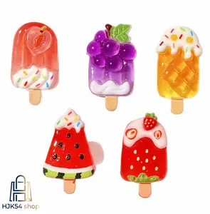 Fruit Popsicle Resin Charms, Mini Summer Ice Cream Flatback Cabochons, Kawaii Watermelon Strawberry Peach Grape Pineapple Embellishments for DIY Crafts Scrapbooking Phone Case Decoration