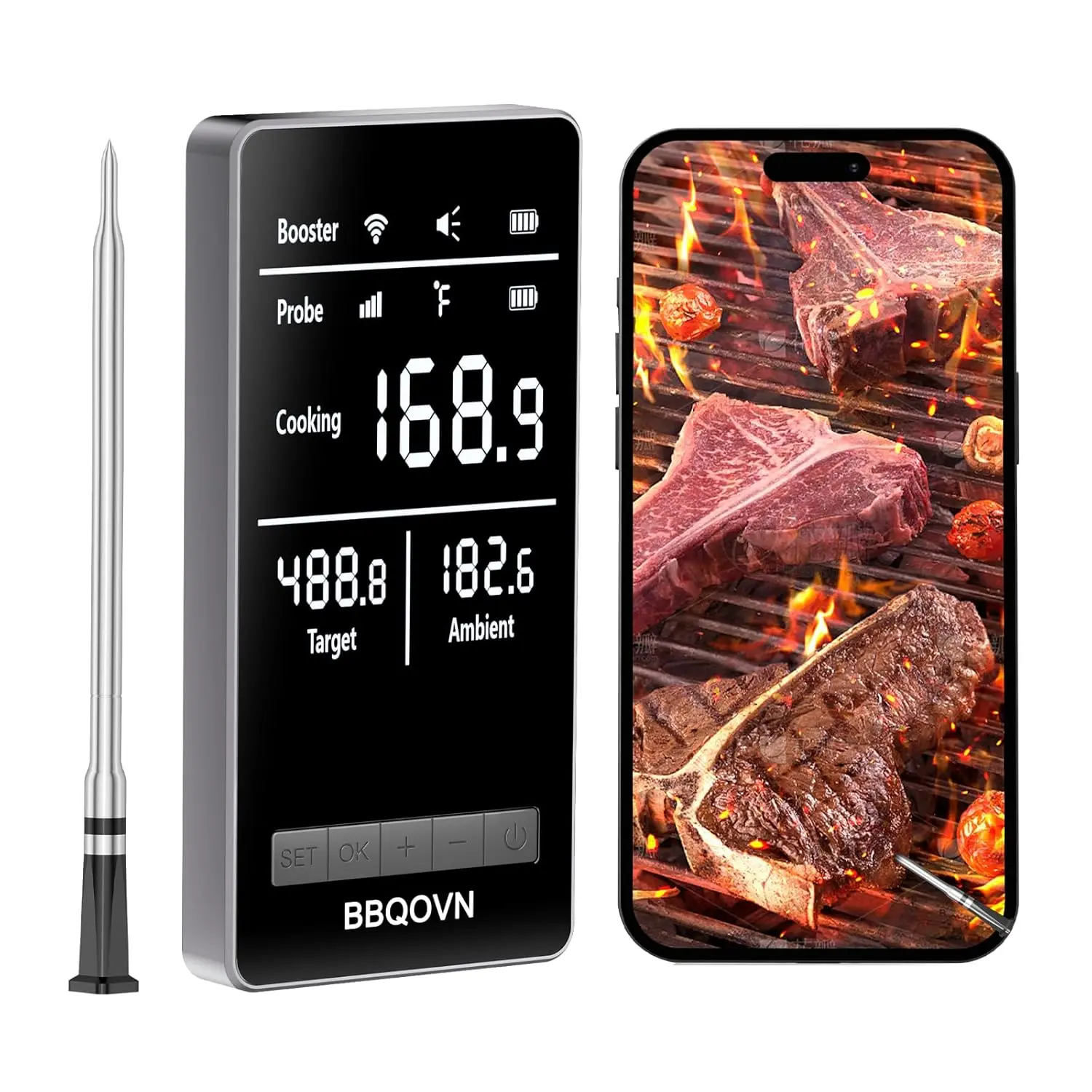 BBQOVN Wireless Meat Thermometer with 10X Enhanced Sub-1G Signal 7 NIST-Certified Sensors Large LED Base Unlimited WiFi Monitoring for BBQ Grill Smoker Oven Ideal for Home Cooking and Holiday Gifts Modern Kitchen Gadgets mother's day gifts